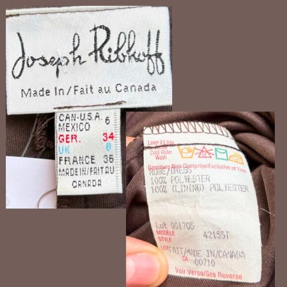 Joseph Ribkoff Cocktail Dress | Brown Chiffon Ruffle | Size 6 | Vintage - Picture 3 of 4